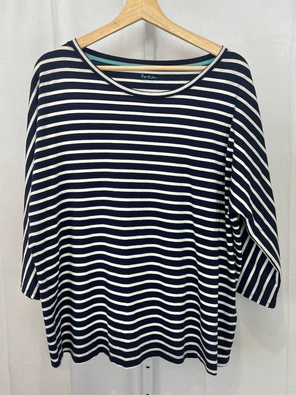 BODEN Striped 3/4 Dolman Sleeve Tee Top Cotton Modal Blue White UK 18 US 14